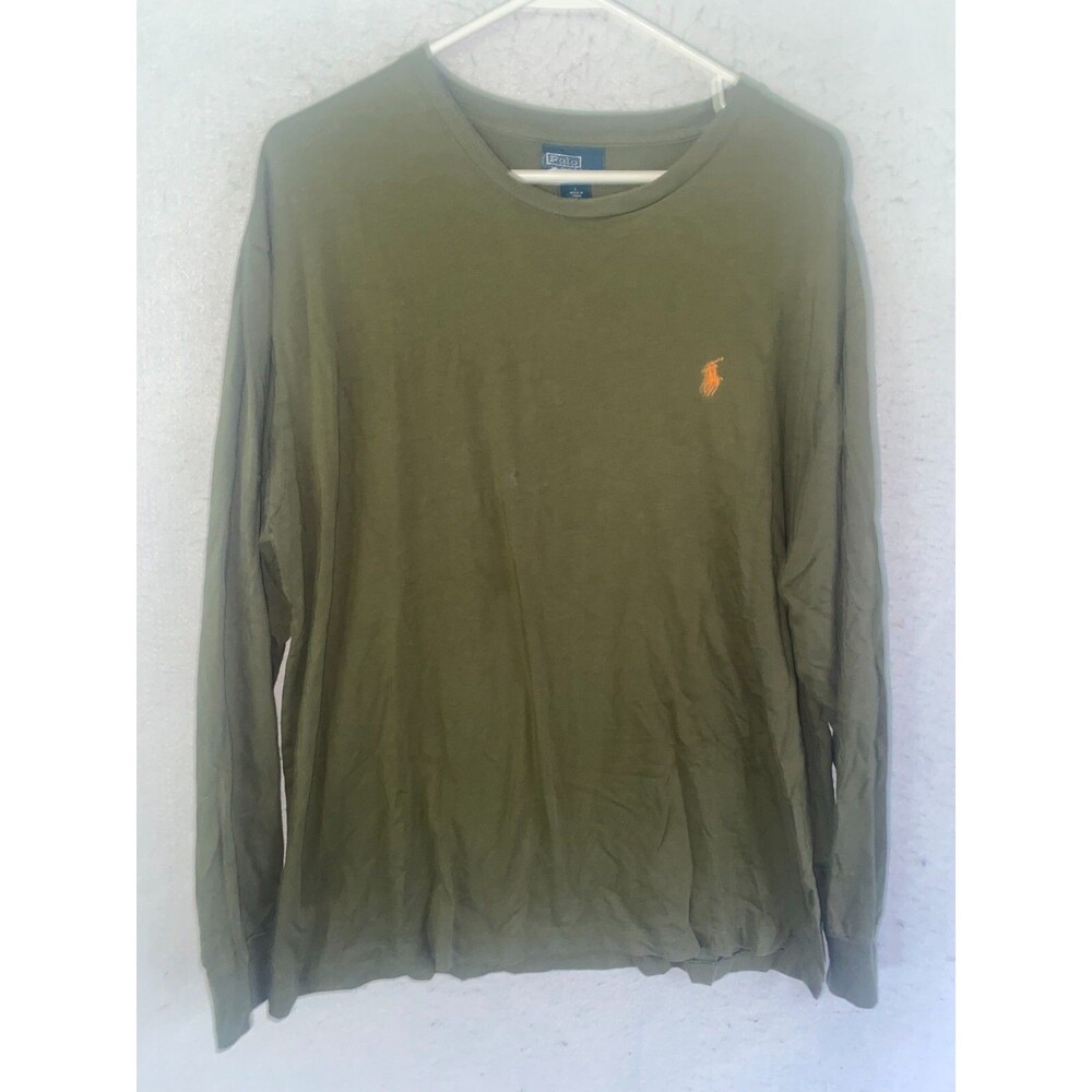 Ralph Lauren Polo Shirt Mens Large Olive Green long sleeve Solid knit